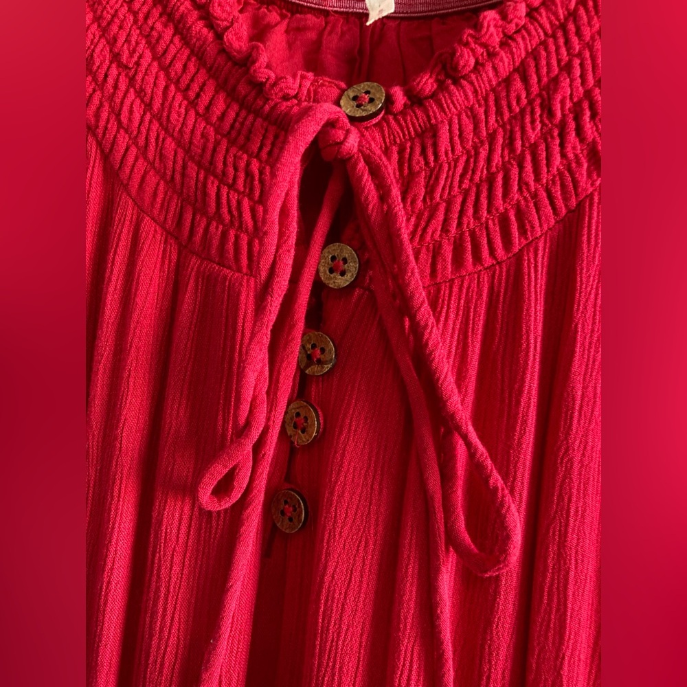NWOT Free People Oversized “Dream On” Embroidery Tiered Peasant Pocket Maxi - Picture 8 of 16